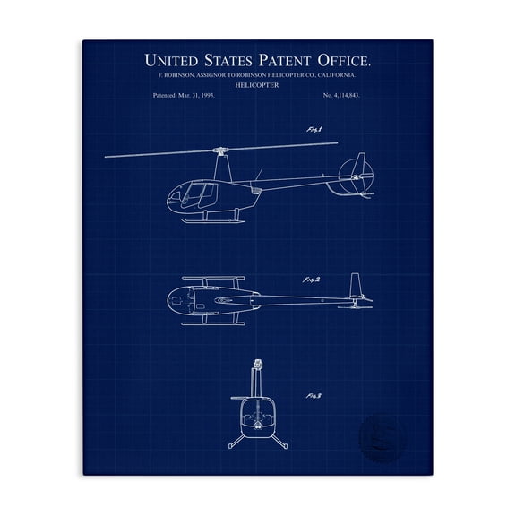 Stupell Industries Detailed Helicopter Blueprint Transportation Painting Gallery Wrapped Canvas Art Print Wall Art, 16 x 20