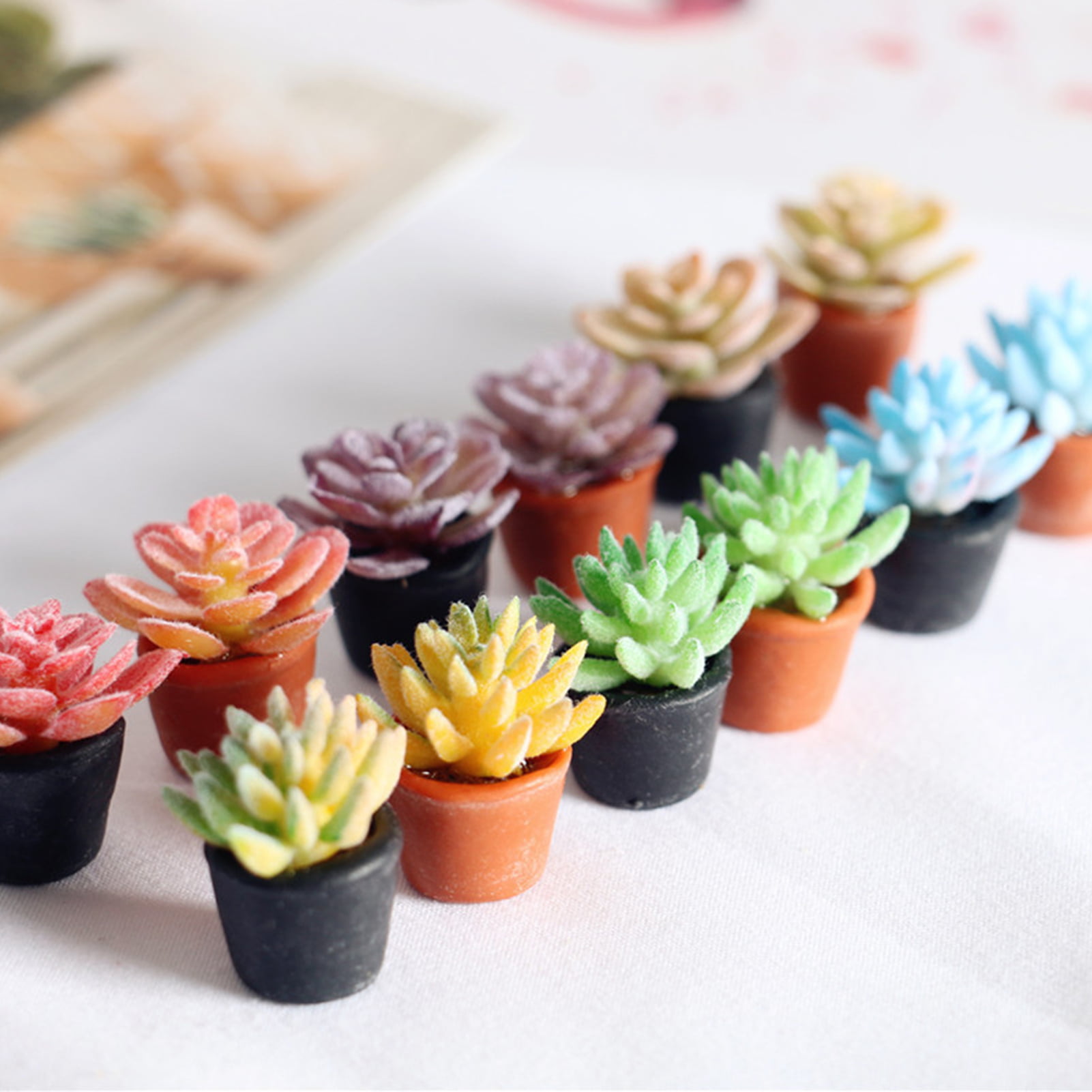 1/12 Dollhouse Minitures Clay Plant Succulent With Ceramic Pot Garden Accs