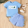 thumbnail image 2 of Odeerbi 6M-4Y Niños Niñas Conjunto de Verano Estampado de Dinosaurios Camiseta de Manga Corta de Algodón Pantalones Cortos A Rayas Conjunto de Dos Piezas Cintura Elástica, 2 of 8