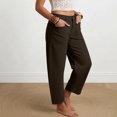 thumbnail image 4 of Barrel for Women Trendy Cropped High Waisted Patch Pocket Baggy Stretch Pants Casual Wide Leg Coffee L(L), 4 of 7