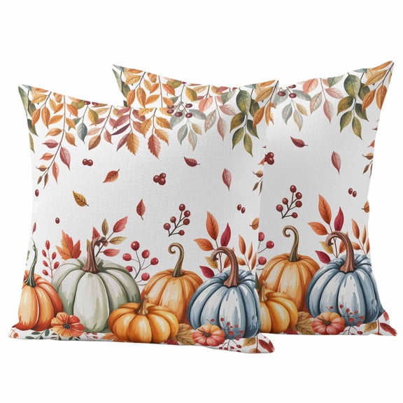 Outdoor Pillow Covers 26 x 26 Inches, Orange Blue Fall Waterproof Throw Pillow Cover Set of 2, Thanksgiving Pumpkins Maple Leaf Decorative Square Cushion Covers for Patio/Tent/Couch/Garden