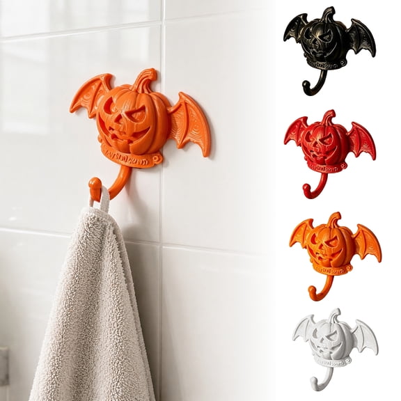 Devil Pumpkin Bat Wall Hook, Halloween No-Drill Adhesive Hook for Keys Bags, Strong Sticky Damage-Free Decorative Hooks for Entryway Kitchen Door