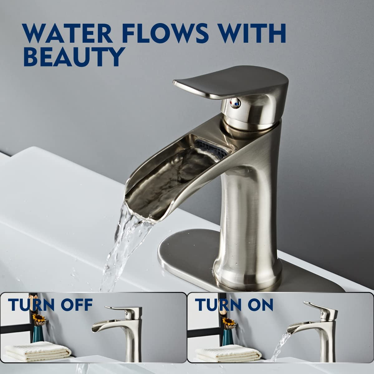 LUXIER Waterfall Single Hole Single Handle Bathroom Vessel Sink Faucet With Drain In Brushed Nickel Bsh16 Tb - View #10