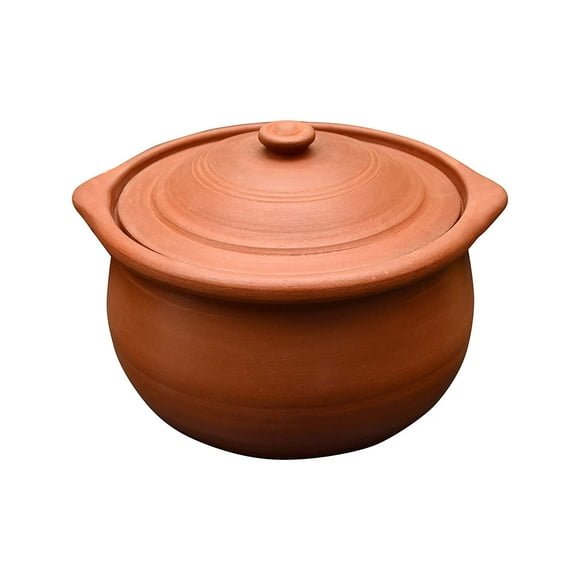 Handmade Clay Earthen Kadai Pot With Lid For Cooking & Serving - Brown 2.5 Liters | Natural & Traditional Pure, Non-stick