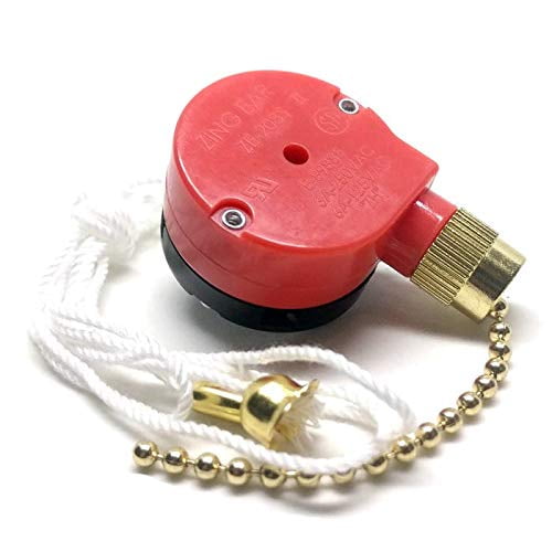 Zing Ear ZE-208S E89885 3 Speed 4 Wire Fan Switch 3 Way Rotary Speed Control Pull Chain Switch 6A125VAC 3A250VAC for Ceiling Fans - Brass