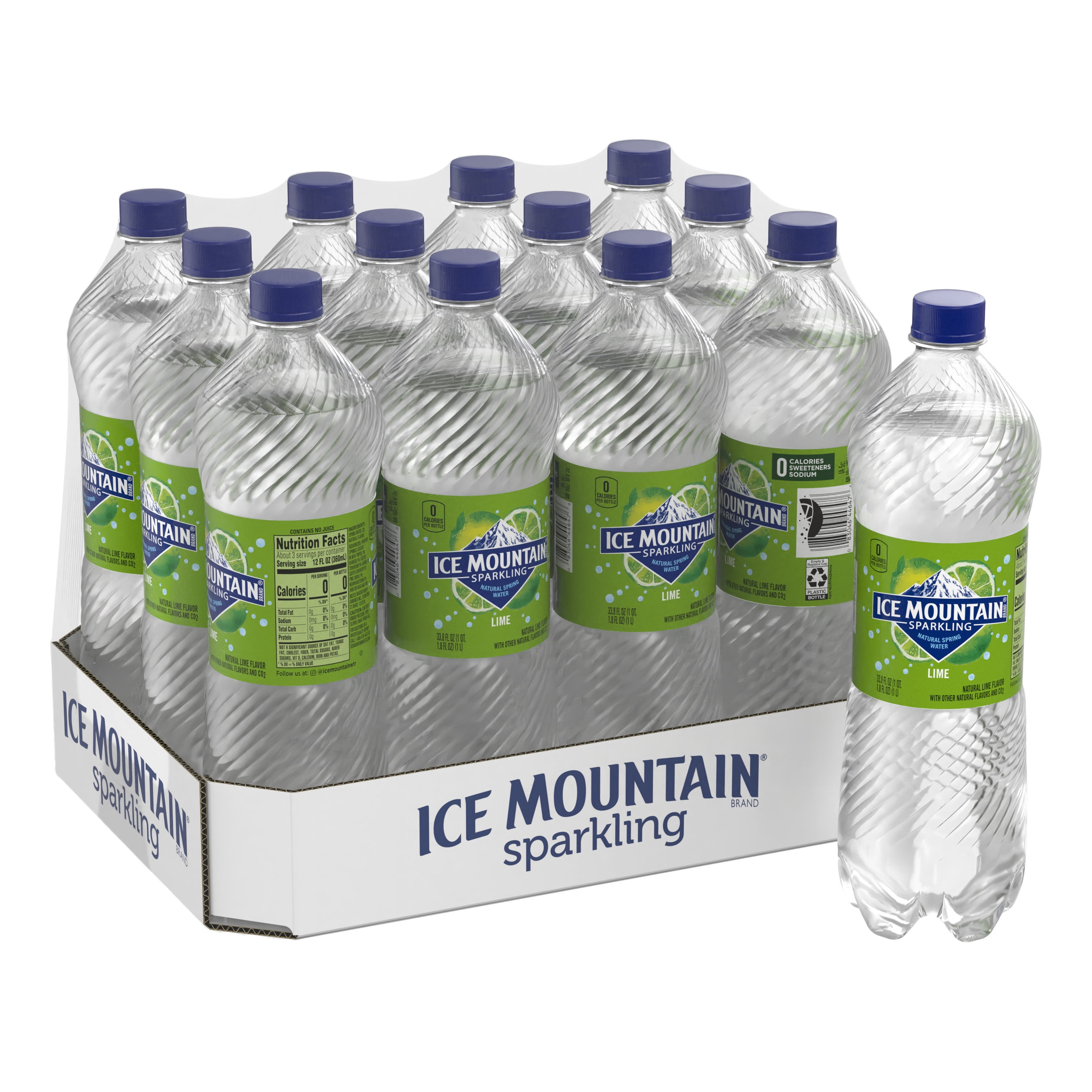 Ice Mountain Sparkling Water, Zesty Lime, 33.8 oz. Bottles (Pack of 12