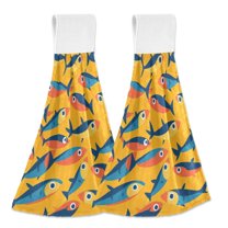 Yayeee Kitchen Hanging Hand Towels Set of 2 with Loop Bathroom Absorbent Tie Towel, Yellow Sardines Pattern