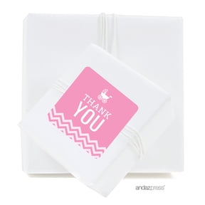 Bubblegum Pink Chevron Baby Shower Square Label Stickers, Thank You, 40-Pack