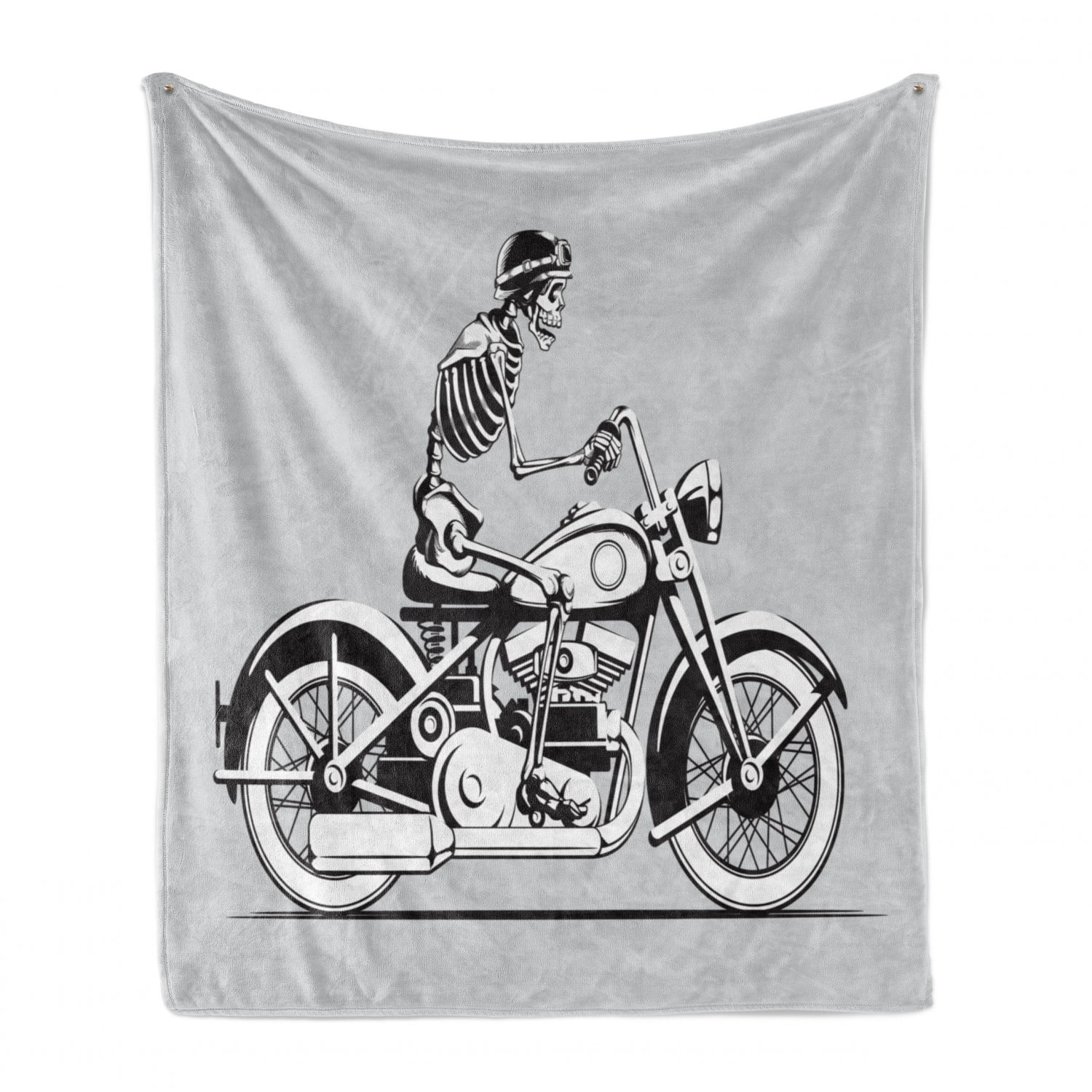Ambesonne Skeleton Soft Flannel Fleece Throw Blanket Cozy Plush for Indoor and Outdoor Use 50 x 70 Vintage Themed Halloween Riding Motorcycle with Hat Pale Grey Charcoal Grey