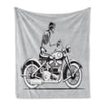 thumbnail image 1 of Skeleton Soft Flannel Fleece Throw Blanket, Vintage Themed Halloween Riding Motorcycle with Hat, Cozy Plush for Indoor and Outdoor Use, 50" x 60", Pale Grey Charcoal Grey, by Ambesonne, 1 of 6