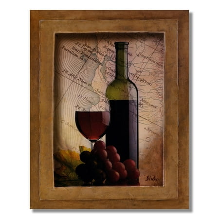 - Red Grapes Wine Glass and Bottle Kitchen Tuscan Wall Picture 8x10 Art Print