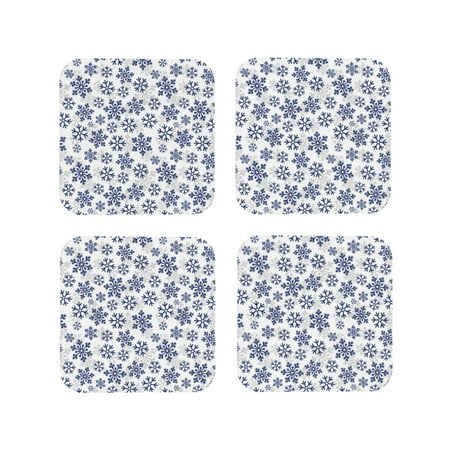 

Honeii Dark Blue Snowflakes Print Leather Coaster Set of 4 Ideal for Safeguarding Your Furniture from Drinks Spills and Effortless Cleanup-Square