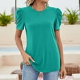 thumbnail image 5 of Women's Short Sleeve Summer Top Crewneck Pleated Puff Sleeve Blouse Ribbed Casual Shirts,Green M, 5 of 6