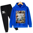 thumbnail image 5 of Conjunto de 2 piezas de sudaderas con capucha y pantalones largos de dibujos animados para niños, juego de Gta 5, ropa para niños de 4 a 14 años, chándal de otoño, 5 of 5
