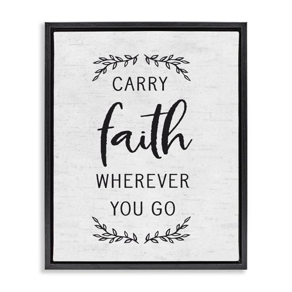 Stupell Industries Rustic Lodge Inspirational Faith Quote Religious Rustic Botanicals Black Floating Frame Canvas Art, 17 x 21, by Lettered and Lined