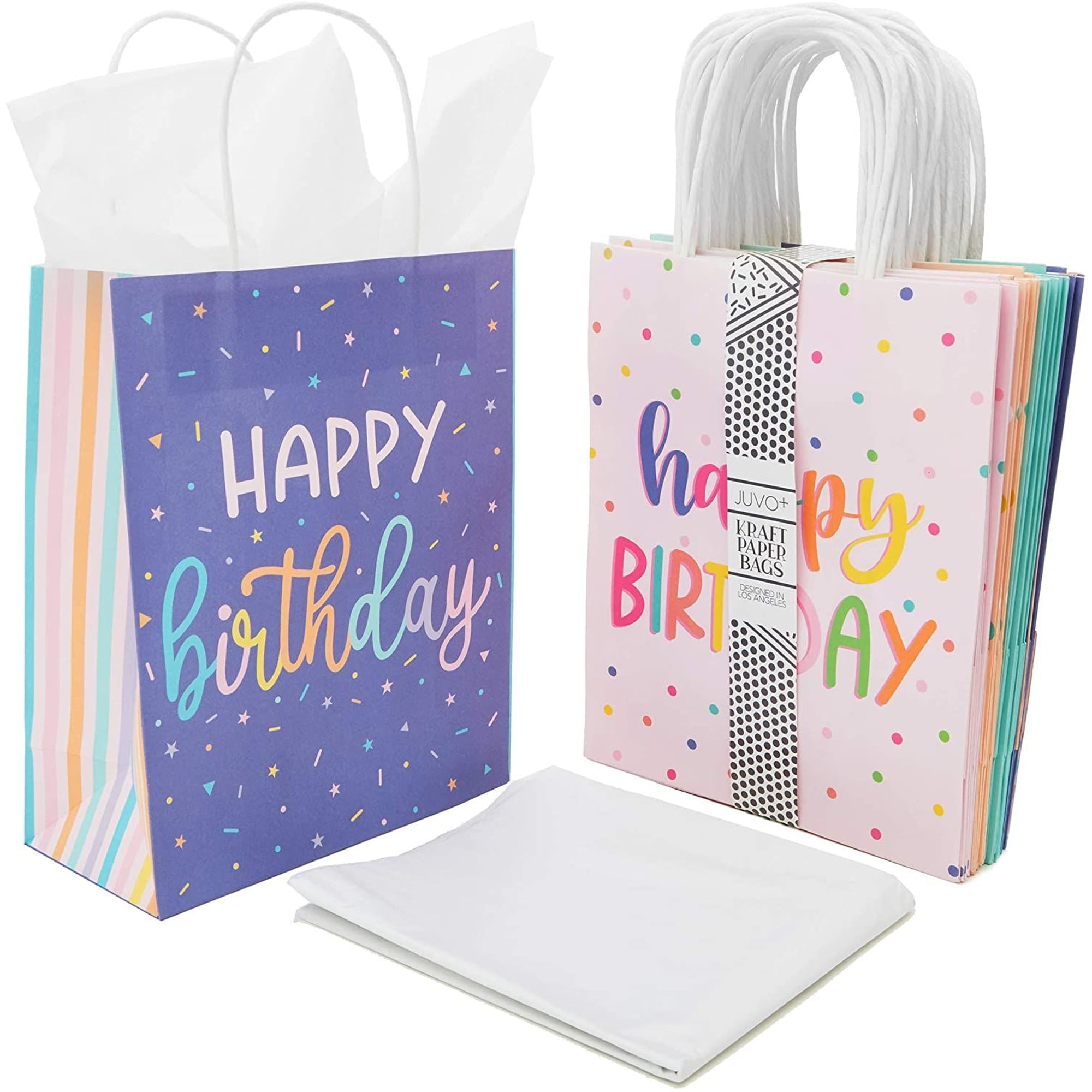  OfficeCastle 12 Pcs Birthday Gift Bags with Tissue Paper,  10x4.75x13 Inches, Birthday Gift Bags Assortments, Birthday Bags for Kids,  Women and Men : Health & Household