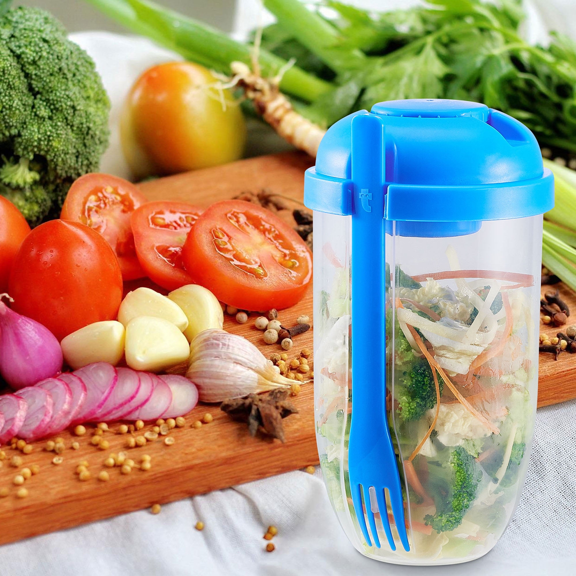 New Soup Salad To-Go Container w 2 Fork & Dressing Holder Cup Lunch Work  Picnic