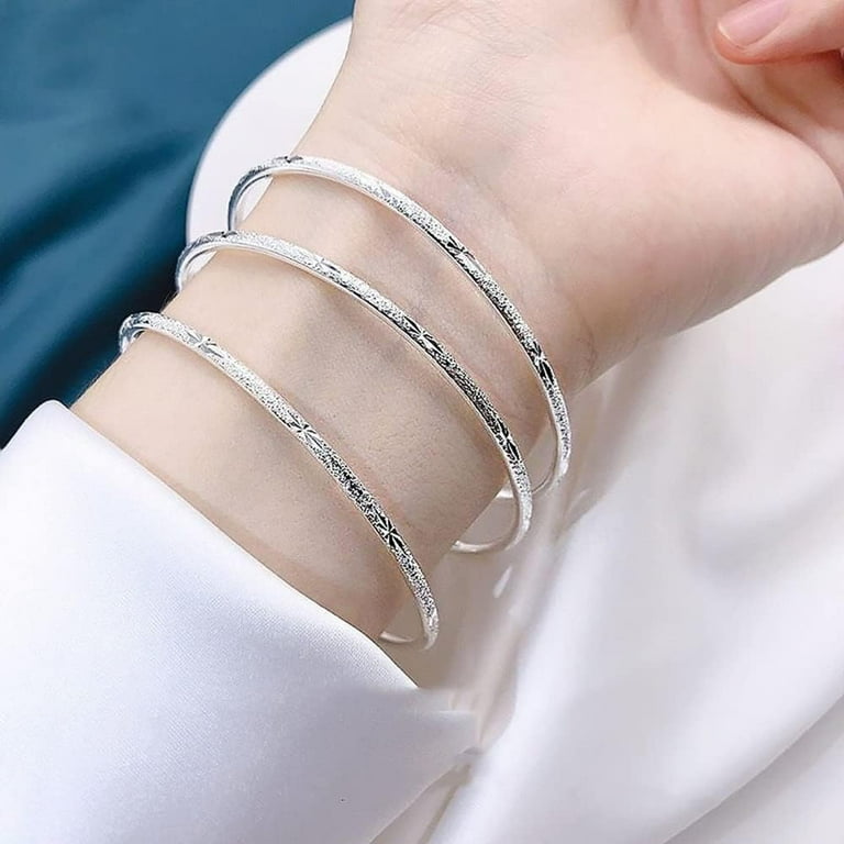 Sterling Silver Bangle Bracelets,Fashion Jewelry Simple Adjustable 925  Silver Cuff Bangles for Women Mom Wife Valentine Mothers Day Gift -  Walmart.com