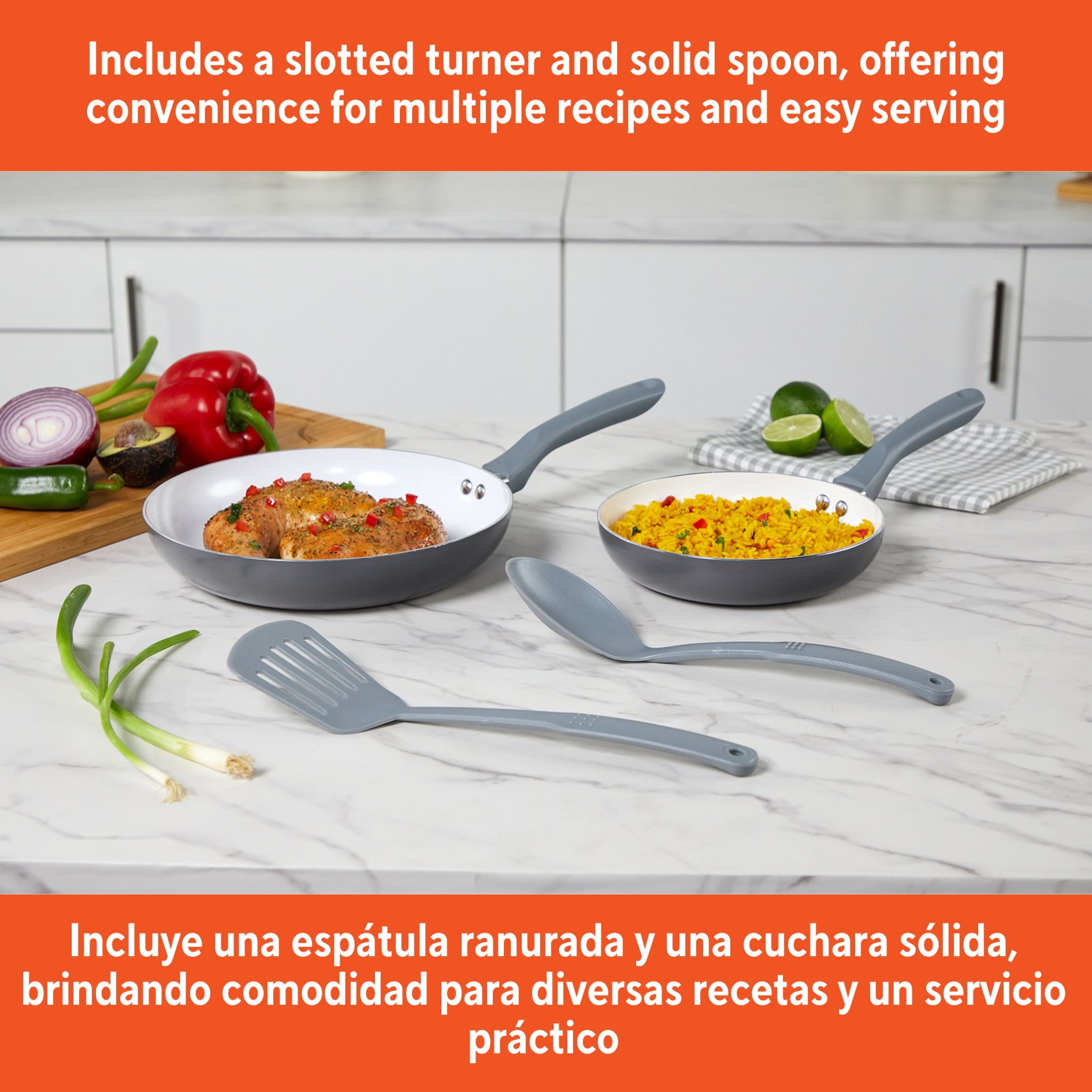 IMUSA Nonstick Ceramic Cookware Set 4-Pieces, 8" and 10" Inches, with Stay-Cool Handles, Aluminum, Gray
