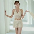 thumbnail image 6 of Aellinatey Women Boho Vacation Halter Bikini Bra Sexy V-Neck Backless Crochet Knit Geometric Camisole Scalloped Hem Padded Beach Bustier Crop Top, 6 of 13