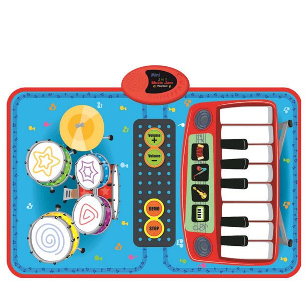2 In 1 Mini Batterypowered Drum Piano Musical Touch Play Mat Baby