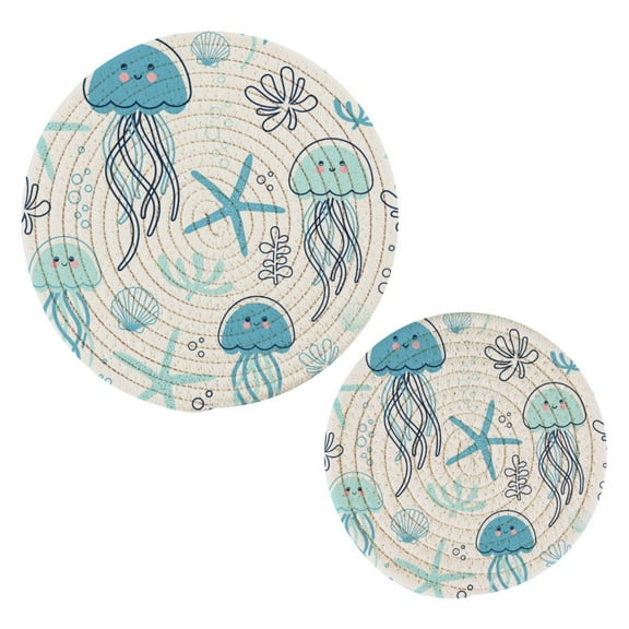 Jellyfish Seashells Starfish Pot Holders Set Trivets Hot Pads Cotton Mats for Cooking