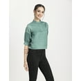thumbnail image 2 of Moomaya Womens Solid Top, Quarter Sleeves Formal Top Ruffled Button Placket, 2 of 9