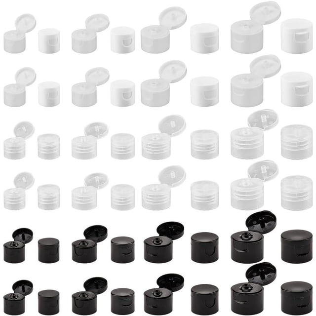 48Pcs 4 Sizes Smooth Bottle Emptying Caps Kit Reusable Leak-Proof Flip Top Dispensing Cap Snap Top Bottle Lip Stopper Plug for Squeeze Bottles Refillable Plastic Empty Shampoo Bottles