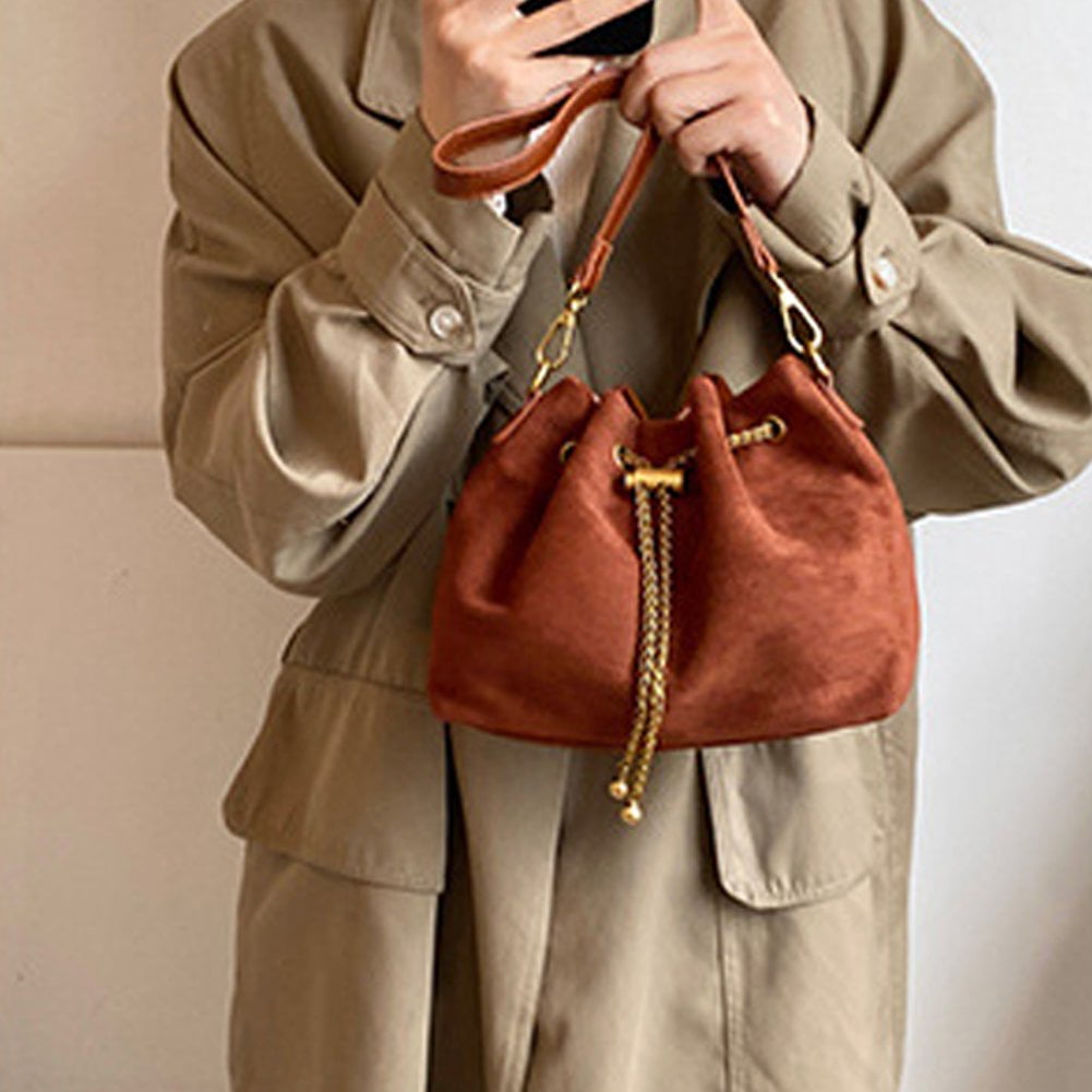 Jiibva Soft Suede Crossbody Bags Drawstring Bucket Purse For Women Thread String Women's Handbags