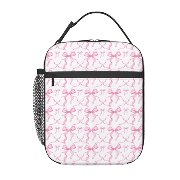 Pink Bow Lunch Bag Reusable Thermal Lunch Box with Handle for Women and Men