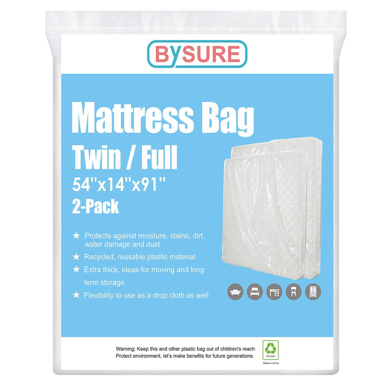 Fits Queen//King Size 2 Pack HOMEIDEAS Mattress Bags for Moving and Storage Protects Bedding and Furniture from Moisture and Dirt