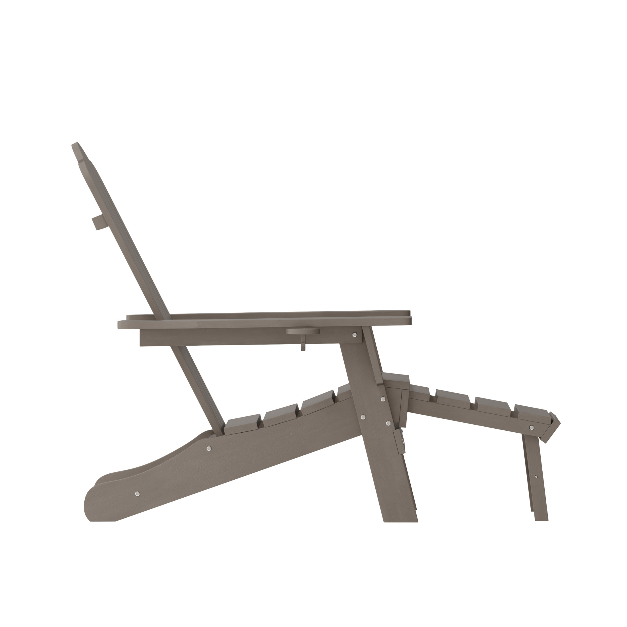BizChair HDPE Adirondack Chair with Cup Holder and Pull Out Ottoman, All-Weather HDPE Indoor/Outdoor Lounge Chair in Brown, Set of 2