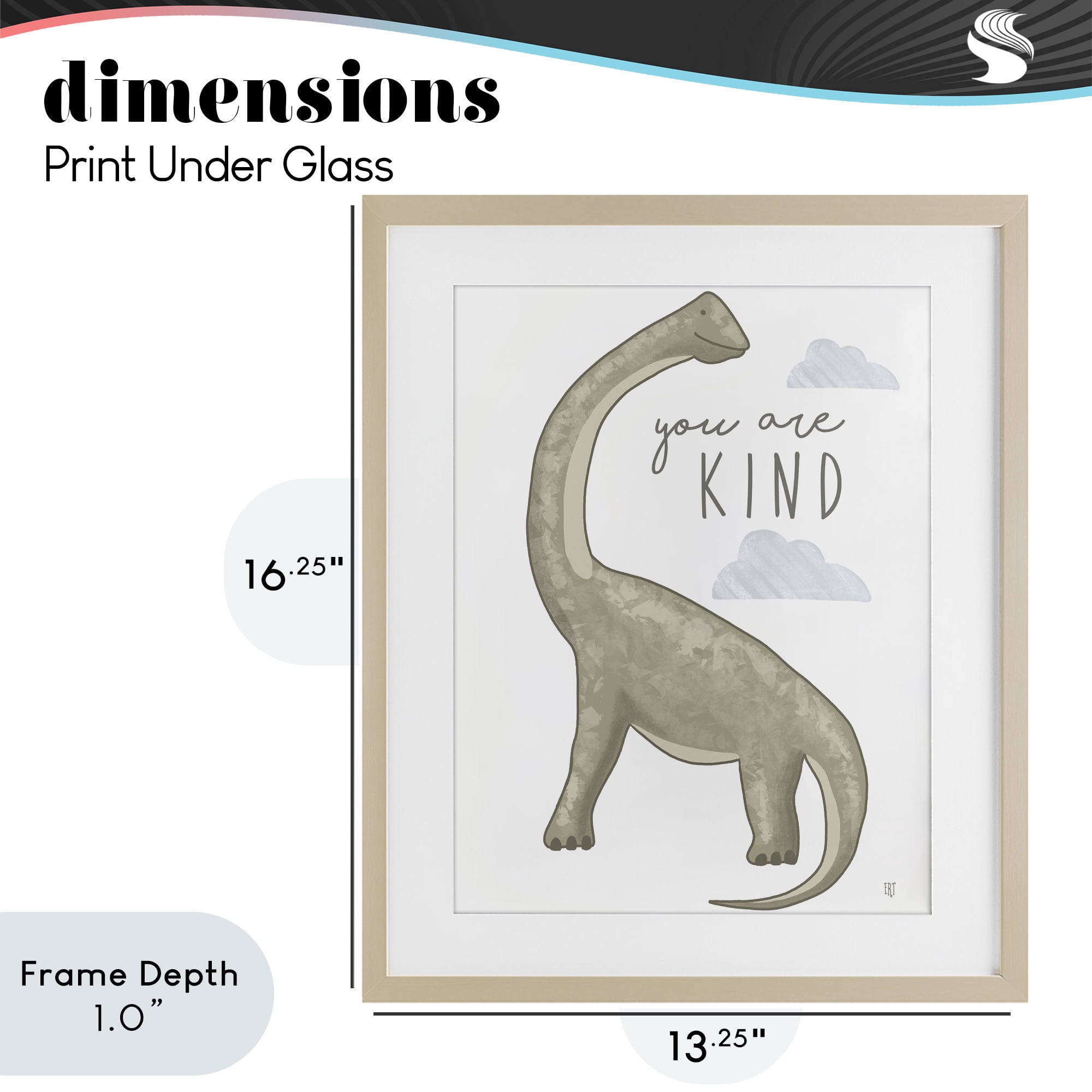 Stupell Industries You Are Kind Dinosaur Birch Framed Print Under Glass, design by Elizabeth Tyndall