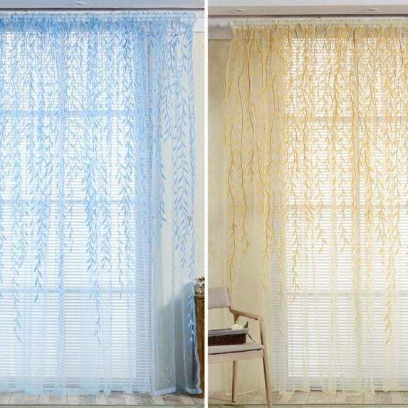 Window Curtain Tulle Room Sheer Panel Drapes Curtain Floral Leaves Print Translucidus For Kitchen For Bedroom Study Room Divider Valance Drape