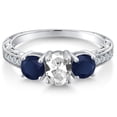 thumbnail image 3 of Gem Stone King 2.32 Ct Oval White Created Sapphire Blue Sapphire 925 Sterling Silver Ring (Size 8), 3 of 6
