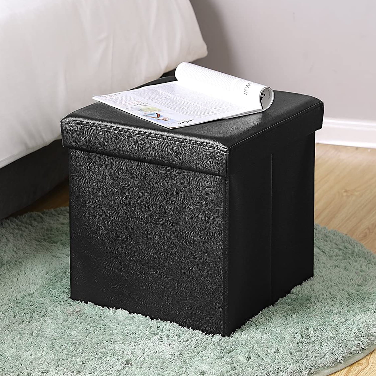 UWRNite Foldable Storage Ottoman Cube, Faux Leather Small Coffee Table, Foot Rest Stool Seat