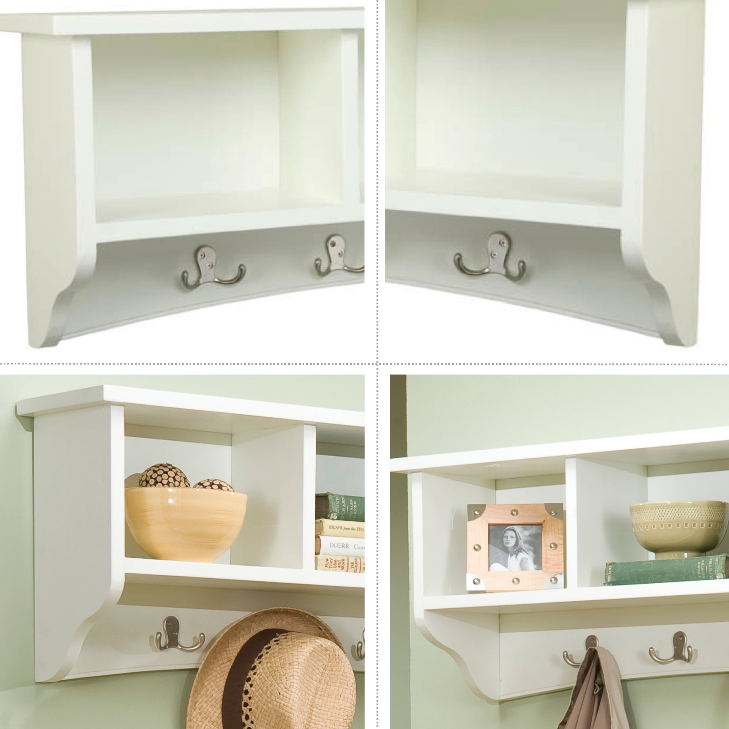 Alaterre Furniture Shaker Cottage Coat Rack with 3 Open Shelves, Wall Mounted Storage, Transitional Design for Entryway Storage Organization, Ivory