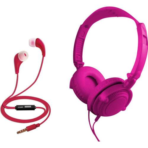 new Coby 2in1 Combo Folding Over Ear Headphones + Earbuds w/ BuiltIn