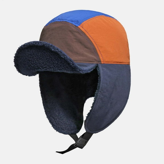 Gfyviroh Fleece Lined Trapper Hat with Ear Neck Protection Flaps Unisex Winter Warm Hat Color Block Windproof Cap for Outdoor Cycling Activities