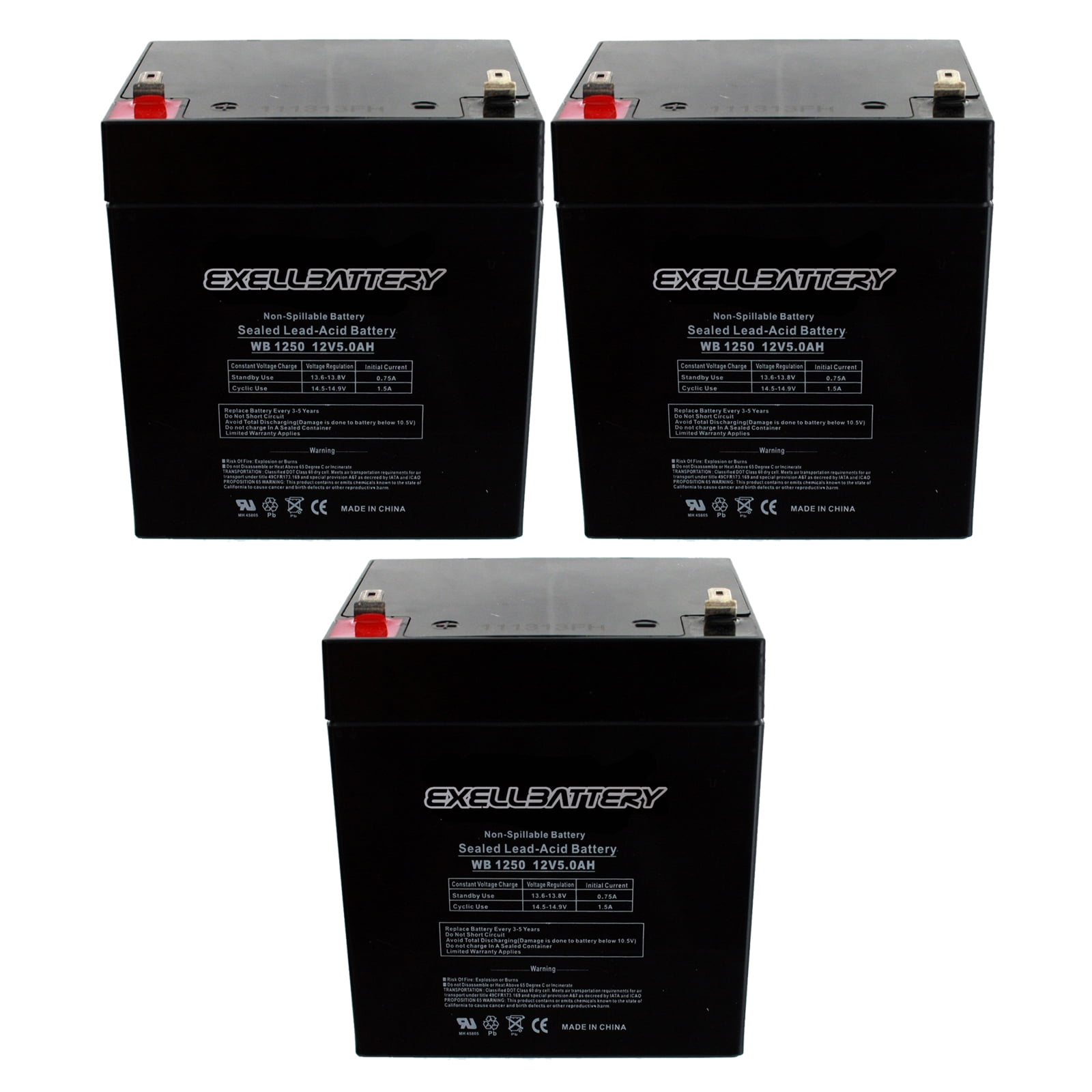 NEW 3pc 12V 5Ah SLA F1 Brinks Security Box Battery Replaces UB1250 USA