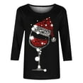 thumbnail image 4 of DeHolifer Women T-Shirts Red Wine Glass 3/4 Sleeve Christmas Pullover Xmas Santa Hat Graphic Blouse T-Shirts Tops Black XL, 4 of 4