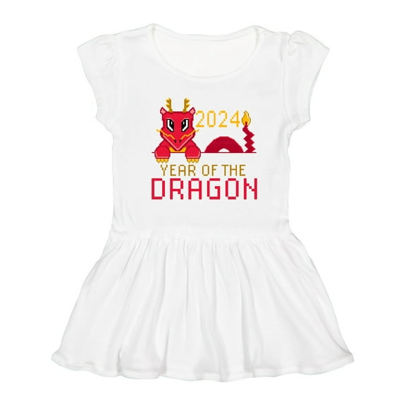 Inktastic Pixel Style Year of the Dragon 2024 Girls Toddler Dress