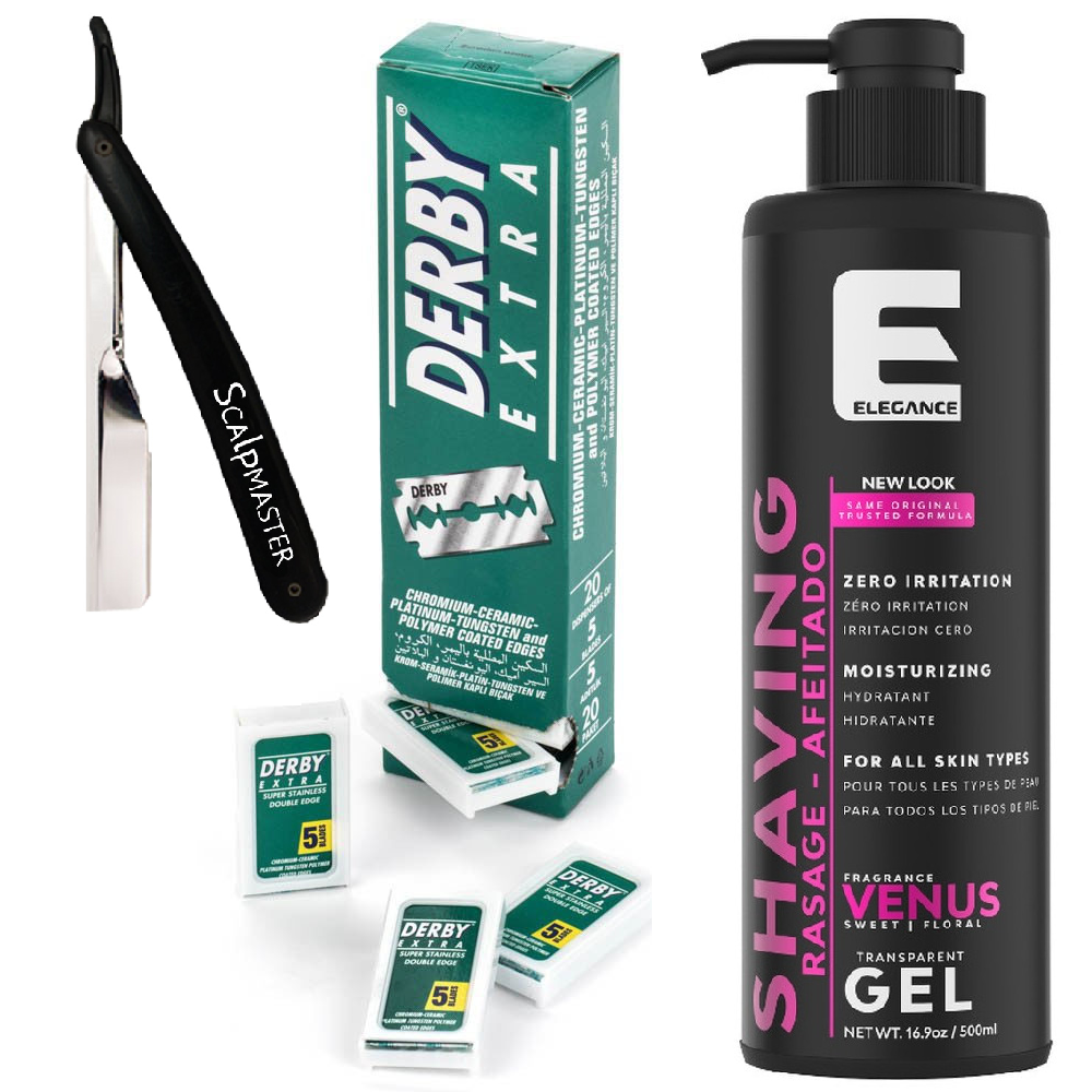 Barber Pack Elegance Shave Gel w/ Razor & Double Edge Derby Blades BBBARBER6