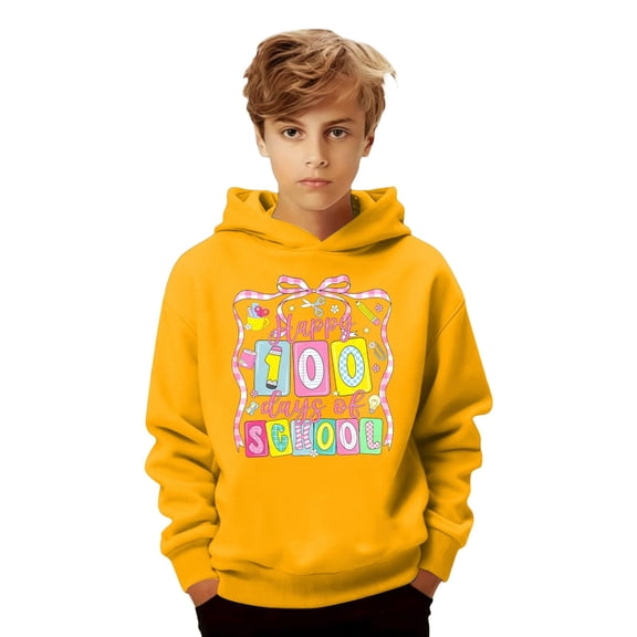 oqasdz Girls Sweatshirt 100 Days of School Cute Graphic Hooded Sweatshirt Athletic Playwear Long Sleeve Pullover Loose Fit Casual Outwear