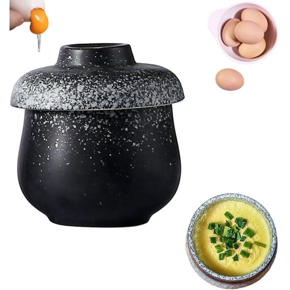 Coddled Egg Cups with Lids, Vintage Ceramic Coddled Egg Cooker Coddler Cups with Lids, Porcelain Tableware Breakfast Serving, Retro Table Treasure Chawanmushi Steamed Eggs Dish