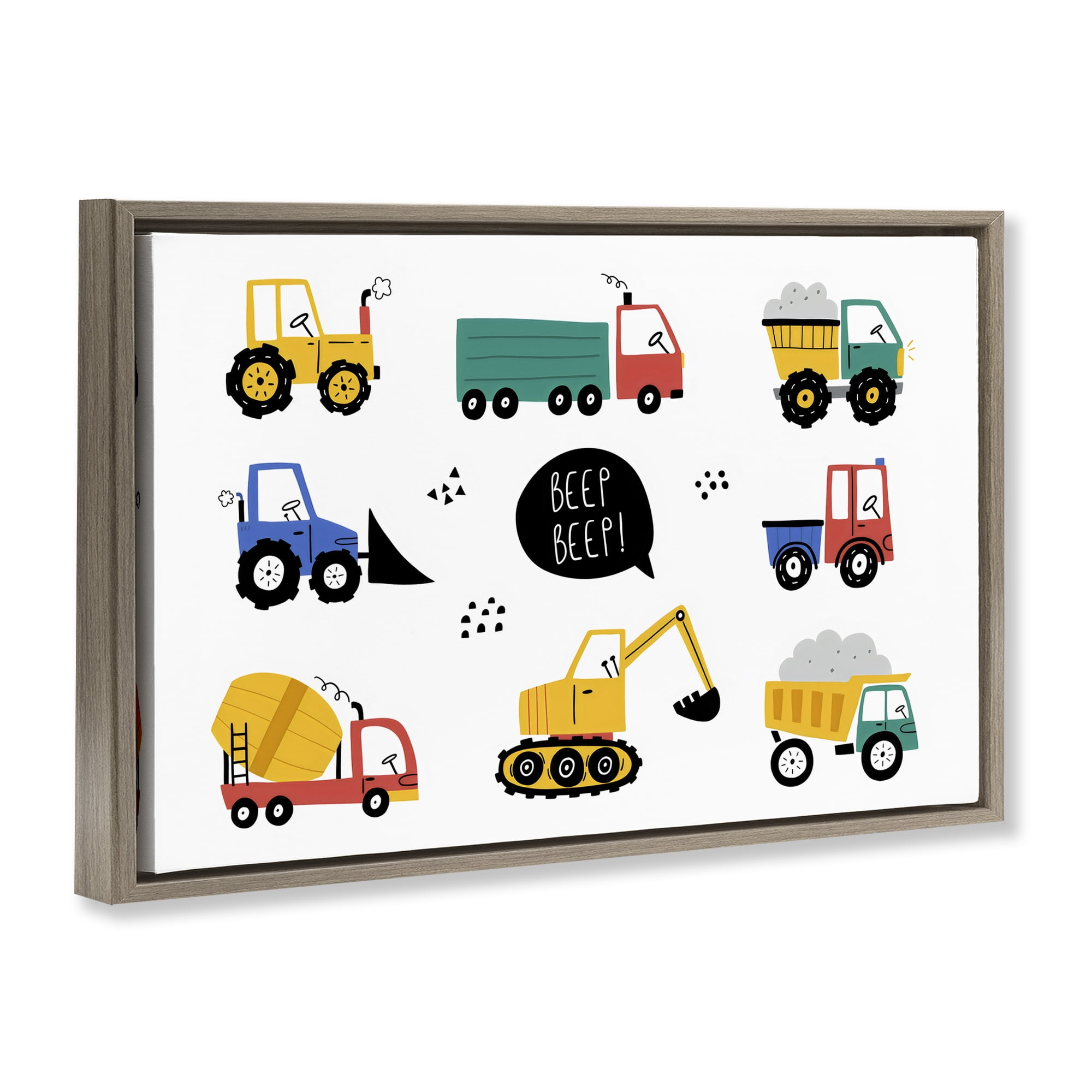 Stupell Industries Beep Construction Vehicles Brown Framed Floater Canvas Wall Art, design by Creative Studio