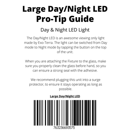 Large Reptile Day & Night LED - includes attached DBDPet Pro-Tip Guide - Great for Crested Geckos, Leopard Geckos, and more! Produces no heat