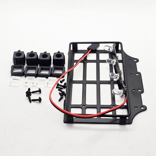 MN82 Metal Luggage Carrier Roof Rack With LED Light RC Model Car Upgrade Parts Accessories Simulation Roof Rack With Four Lights A2