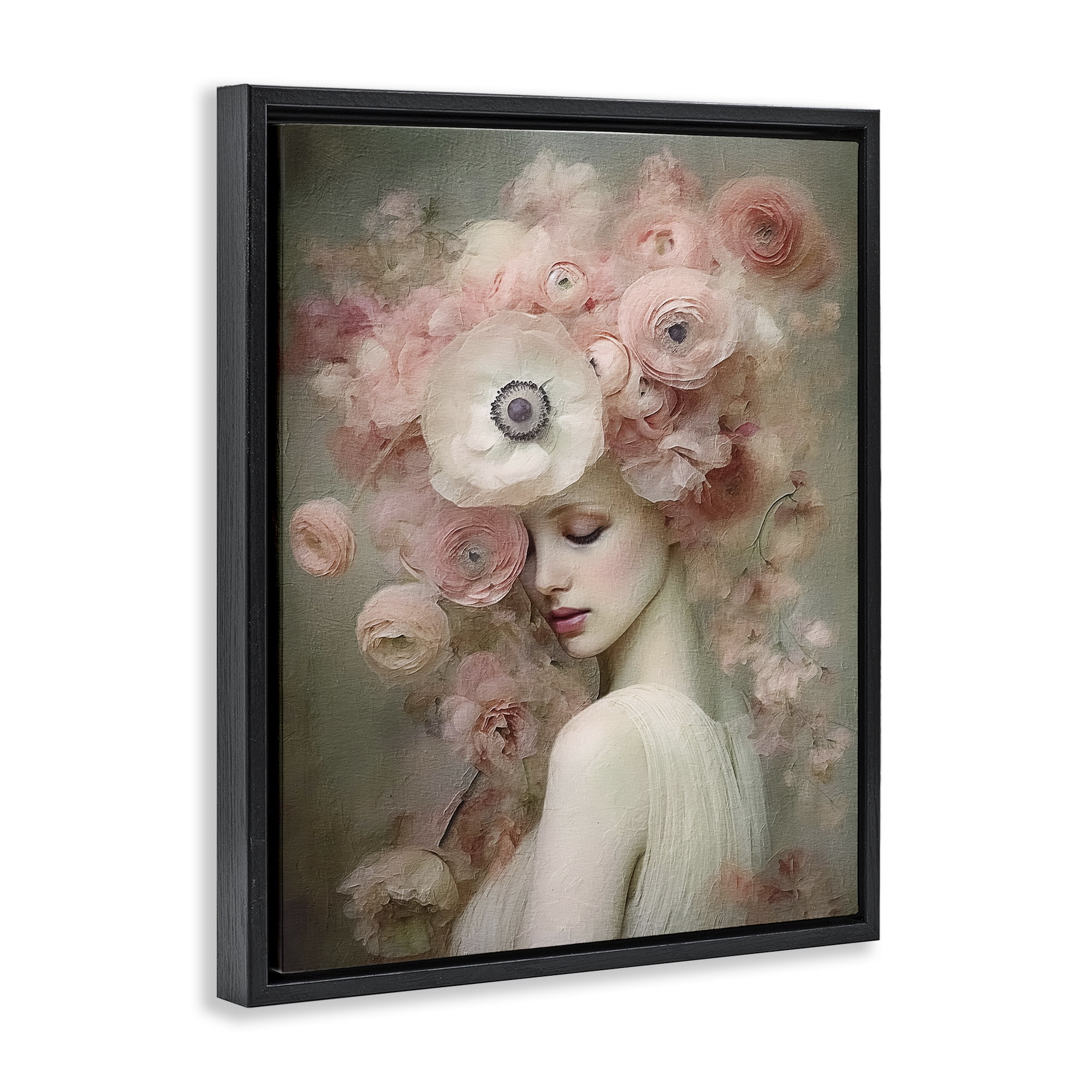 Stupell Industries Blush Florals Portrait Novelty Painting Black Floater Framed Art Print Wall Art, 17 x 21
