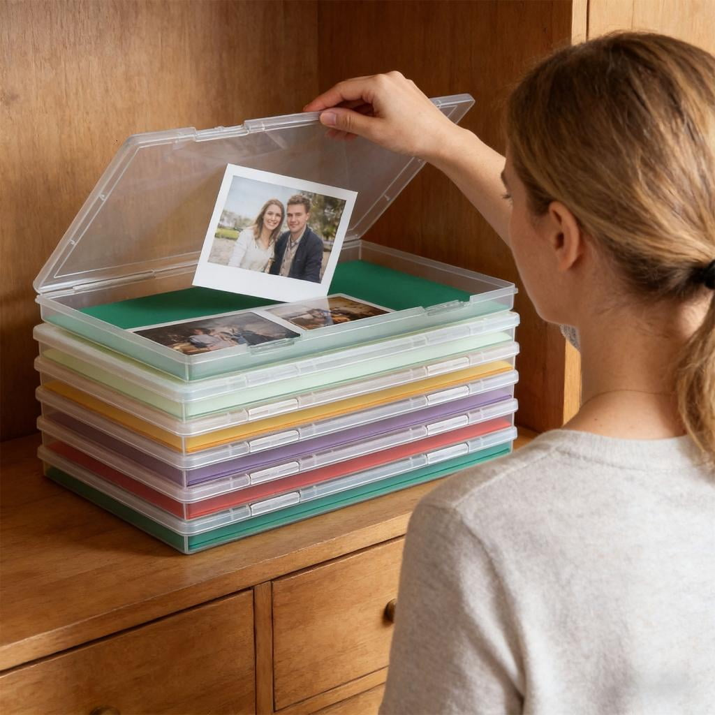 ANXPTIME Photo Holder Box Features Locking for 8x10inch Photos Moisture Proof Scrapbooks Paper Storage Case